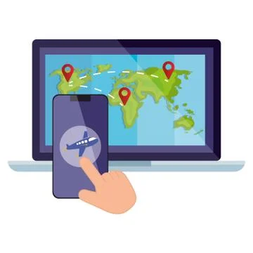 Smartphone and world map inside laptop vector design Stock Illustration