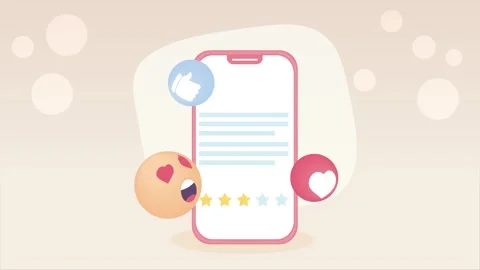 Smartphone animation showing user feedback icons with love emoji heart and .. Stock Footage 333721787