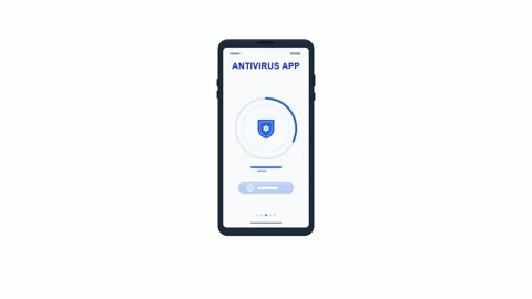 Smartphone antivirus app interface scanning for cyber security Видео 334737293