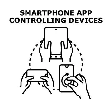 Smartphone app controlling digital smart devices concept Ilustração Stock