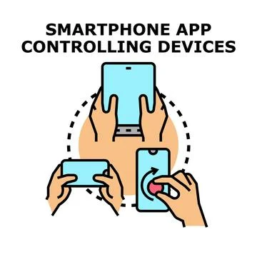 Smartphone app controlling digital smart devices concept Illustration