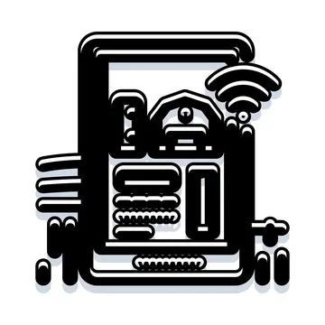 Smartphone app controlling home smart devices via wireless connectivity Stock Illustration