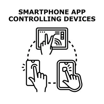 Smartphone app controlling multiple smart devices remotely Stock Illustration