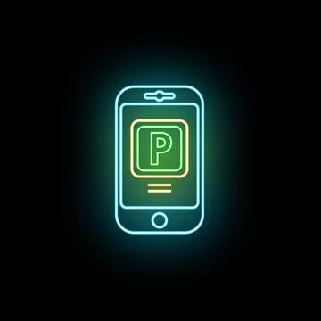 Smartphone app displaying parking icon in neon line style Ilustração Stock