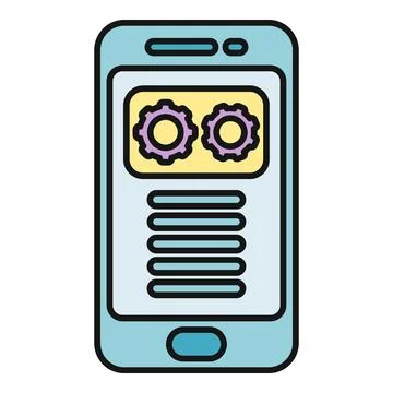 Smartphone app displaying settings gears and options menu Stock Illustration