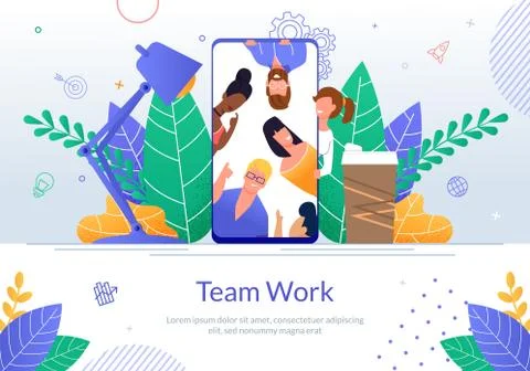 Smartphone App for Distant Teamwork Vector Poster Stock Illustration