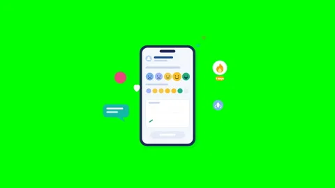 Smartphone app interface with emoji feedback on green screen Stock Footage 347727755