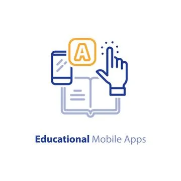 Smartphone app for learning, educational mobile application, line icon Stock Illustration