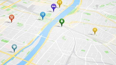 Smartphone App Map With GPS Pins Animation Loop Stock Footage 107785722