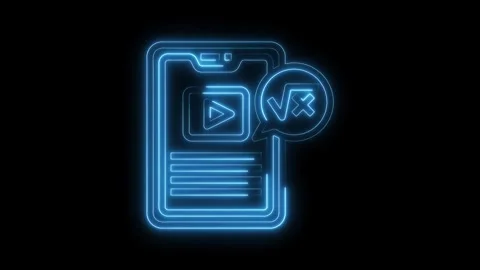 Smartphone app for math video tutorials with glowing blue neon icon animation Stock Footage 322971153