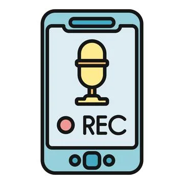 Smartphone app recording audio with microphone icon Illustrazione stock