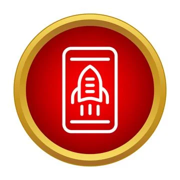 Smartphone app with rocket launch icon representing business startup Stock Illustration
