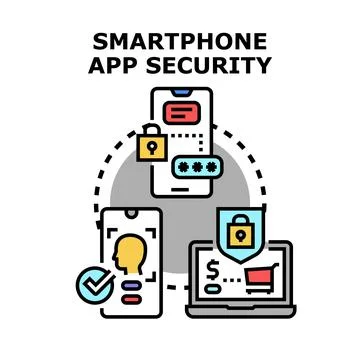 Smartphone app security concept protecting online data access Stock Illustration