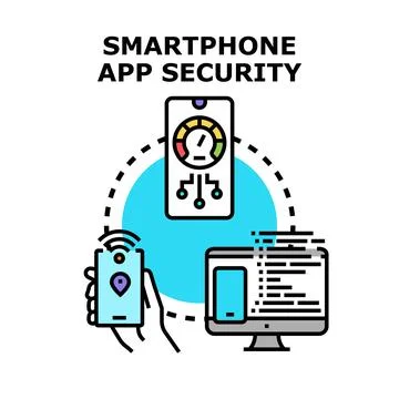 Smartphone app security controlling confidential data online Illustrazione stock