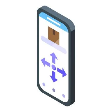 Smartphone app showing parcel tracking with navigation arrows Illustrazione stock