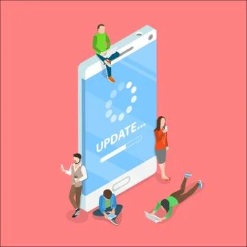 Smartphone app update flat isometric vector. Stock Illustration