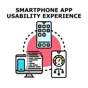 Smartphone app usability experience development and testing Stock Illustration