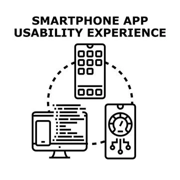 Smartphone app usability experience development and testing Stock Illustration