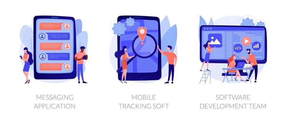 Smartphone application abstract concept vector illustrations. Illustrazione stock