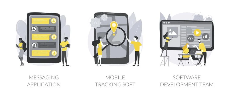 Smartphone application abstract concept vector illustrations. Illustrazione stock