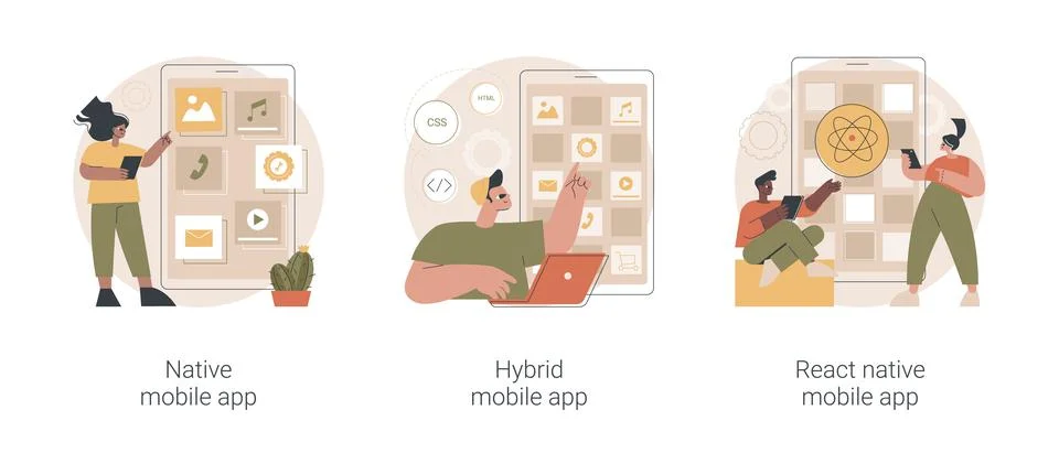 Smartphone application abstract concept vector illustrations. Stock Illustration