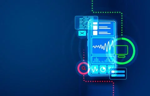 Smartphone application analytics, financial trading banner. Vector Stock Illustration