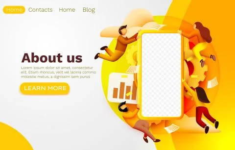 Smartphone application and fly people, mobile web banner, Vector illustration Illustrazione stock