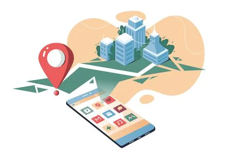 Smartphone application with city map Stock Illustration