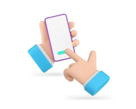 Smartphone application hand click button empty screen copy space menu 3d icon Stock Illustration