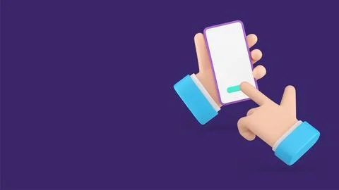 Smartphone application hand click button empty screen copy space menu 3d ic.. Stock Illustration