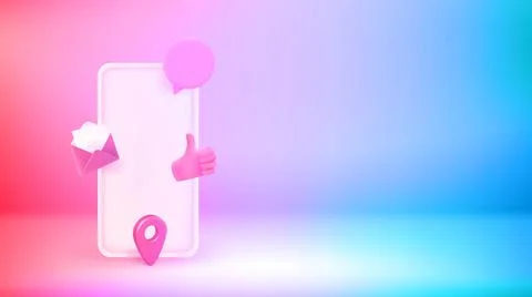 Smartphone with application icons. Vector 3d banner with copy space Stock-Illustration