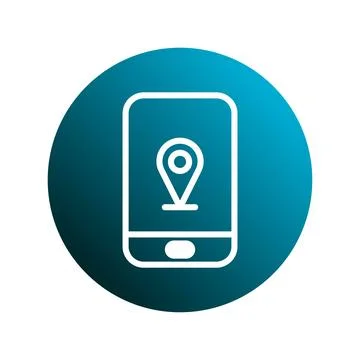 Smartphone application with location pointer inside circle representing nav.. Stockillustratie