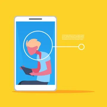 Smartphone application man face identification authorization isometric copy Stock Illustration