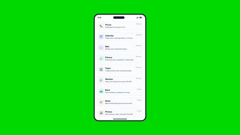 Smartphone application notification settings scrolling on green screen. 4K Stock Footage 341694029