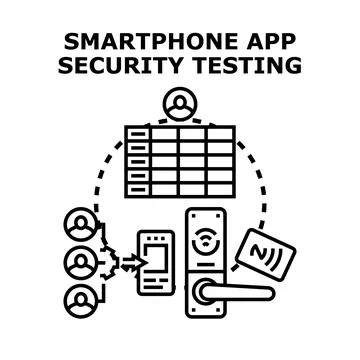 Smartphone application security testing and cyber protection Stock Illustration