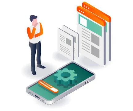 Smartphone application updates and software setup Stock Illustration