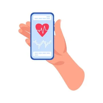Smartphone applications for checking heart rhythm. Cardio journal, Systolic and Stock Illustration