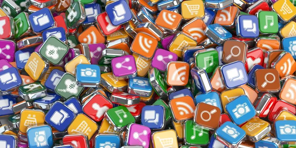 Smartphone apps. Application internet software icons background. Stock Illustration