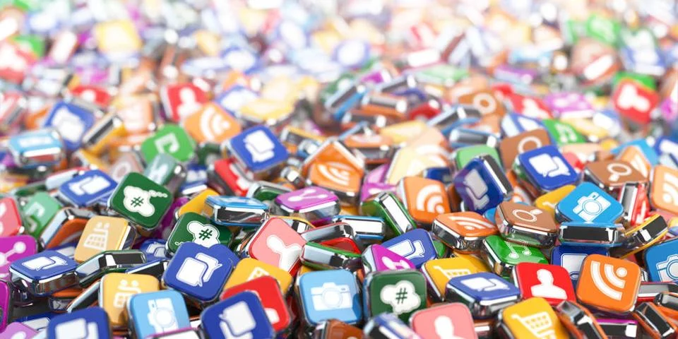 Smartphone apps. Application internet software icons background. Smartphon... Foto stock