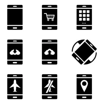 Smartphone apps glyphs Stock Illustration