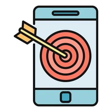 Smartphone with arrow hitting target displaying mobile marketing success Stock Illustration
