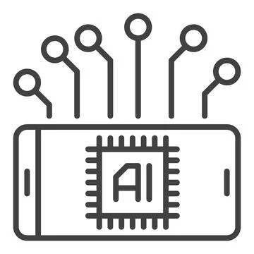 Smartphone with Artificial Intelligence AI vector thin line icon or symbol Stock Illustration