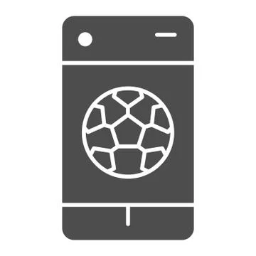 Smartphone ball game solid icon. Mobile phone with football or soccer match 스톡 일러스트
