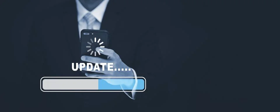 Smartphone with bar of Update Software Computer Program Upgrade Business Tech 스톡 사진