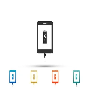 Smartphone battery charge icon isolated on white background. Phone with a l.. Stock Illustration