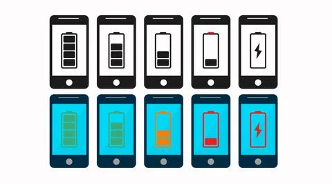 Smartphone battery icon set. Stock Illustration