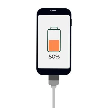 Smartphone with battery level indicator and USB connection. Vector infographic. Stock Illustration