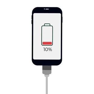 Smartphone with battery level indicator and USB connection. Vector infographic. Stock Illustration