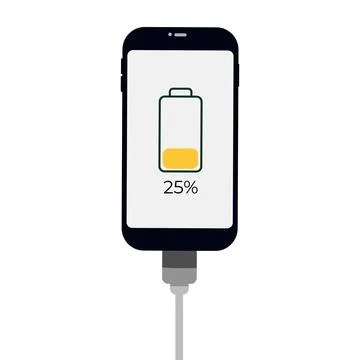 Smartphone with battery level indicator and USB connection. Vector infographic. Stock Illustration