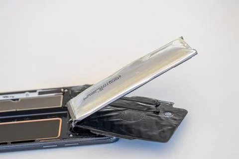 Smartphone battery malfunction technology workshop close-up image indoor de.. Stock Photos